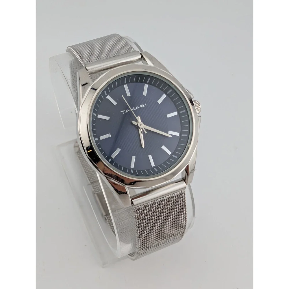 Tahari Watch Women 33mm Case Blue Dial Mesh Metal Adjustable Band- New Battery
